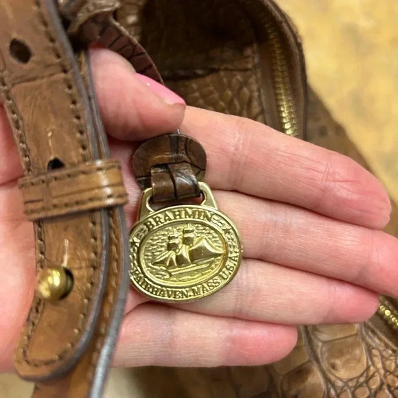 Brahmin Toasted Almond Anne Croc Handbag - Picture 14 of 16